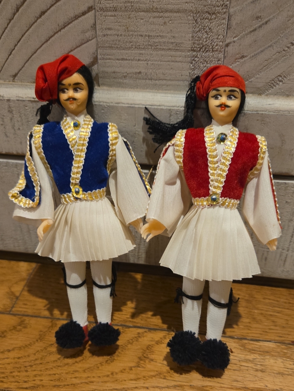Vintage Greek souvenir dolls dressed as Evzones